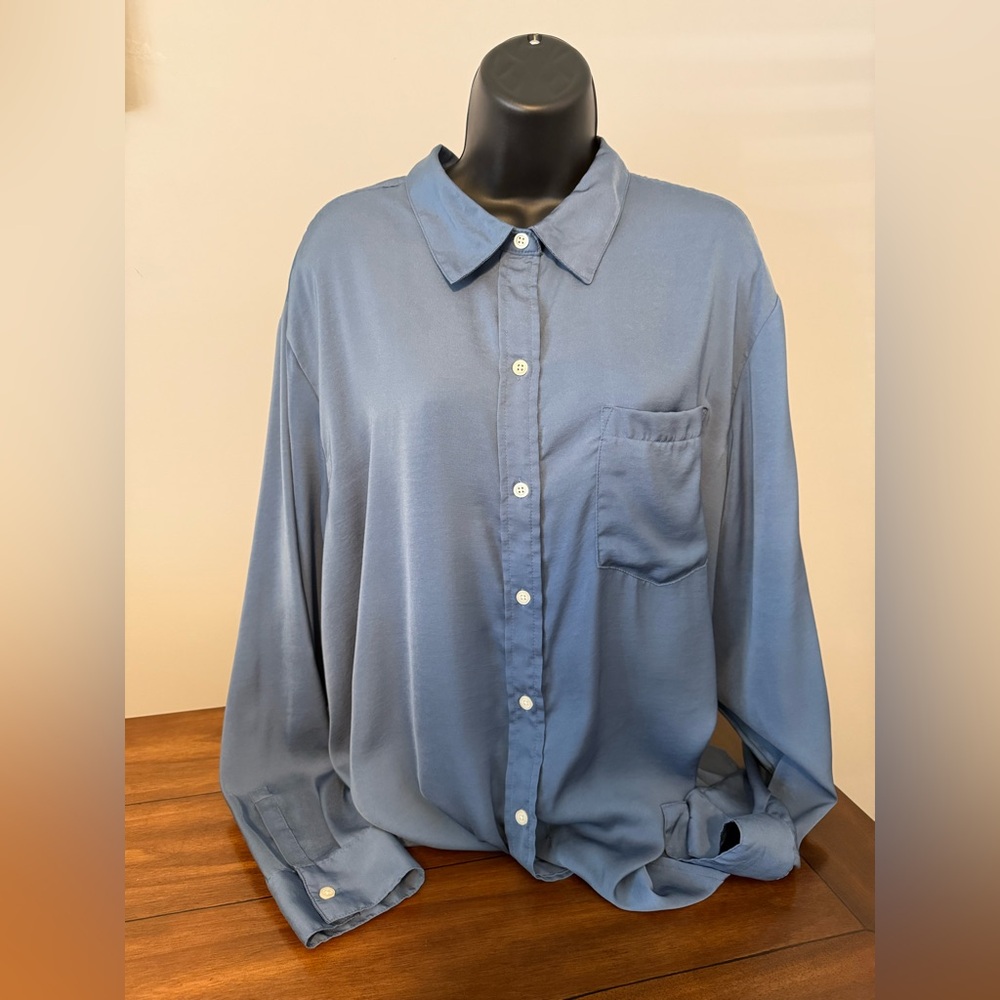 GAP Women’s Satin Easy Shirt in Bainbridge Blue XXL